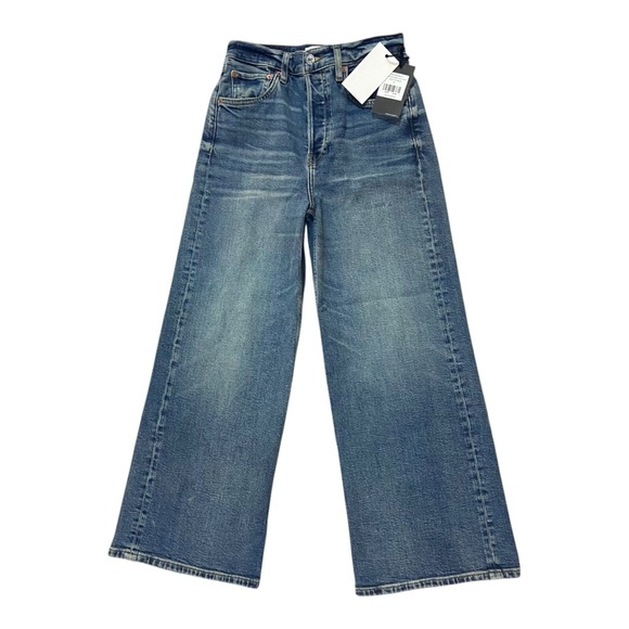 Redone High Rise Wide Leg Crop Crafted Indigo Sz 25 NEW - Picture 3 of 6